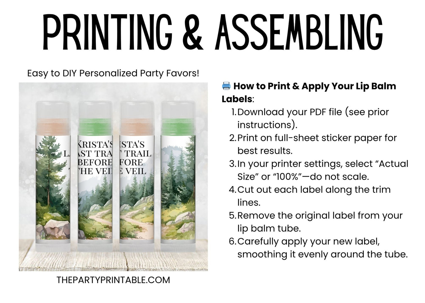 Last Trail Before the Veil Lip Balm Label TEMPLATE | Hiking Bachelorette Party Favor | Camping Glamping Weekend for Bride’s Crew 4270