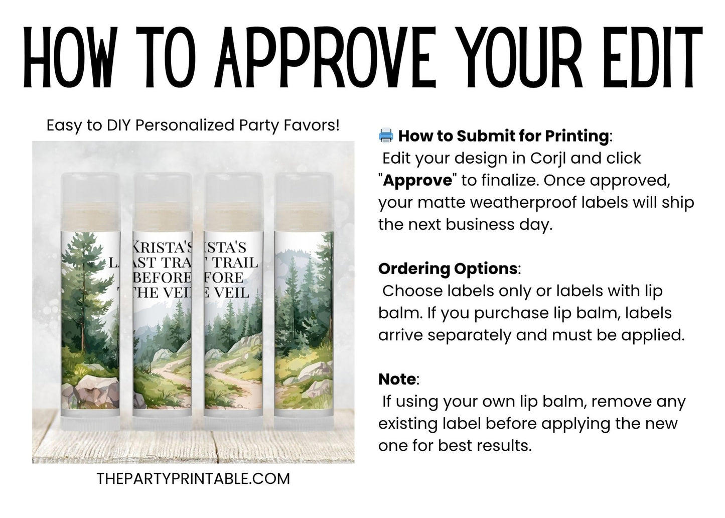Last Trail Before the Veil Bachelorette Favors PRINTED Lip Balm Labels or Lip Balm | Hiking Glamping Bach Party | Bride Camping Gift 4270