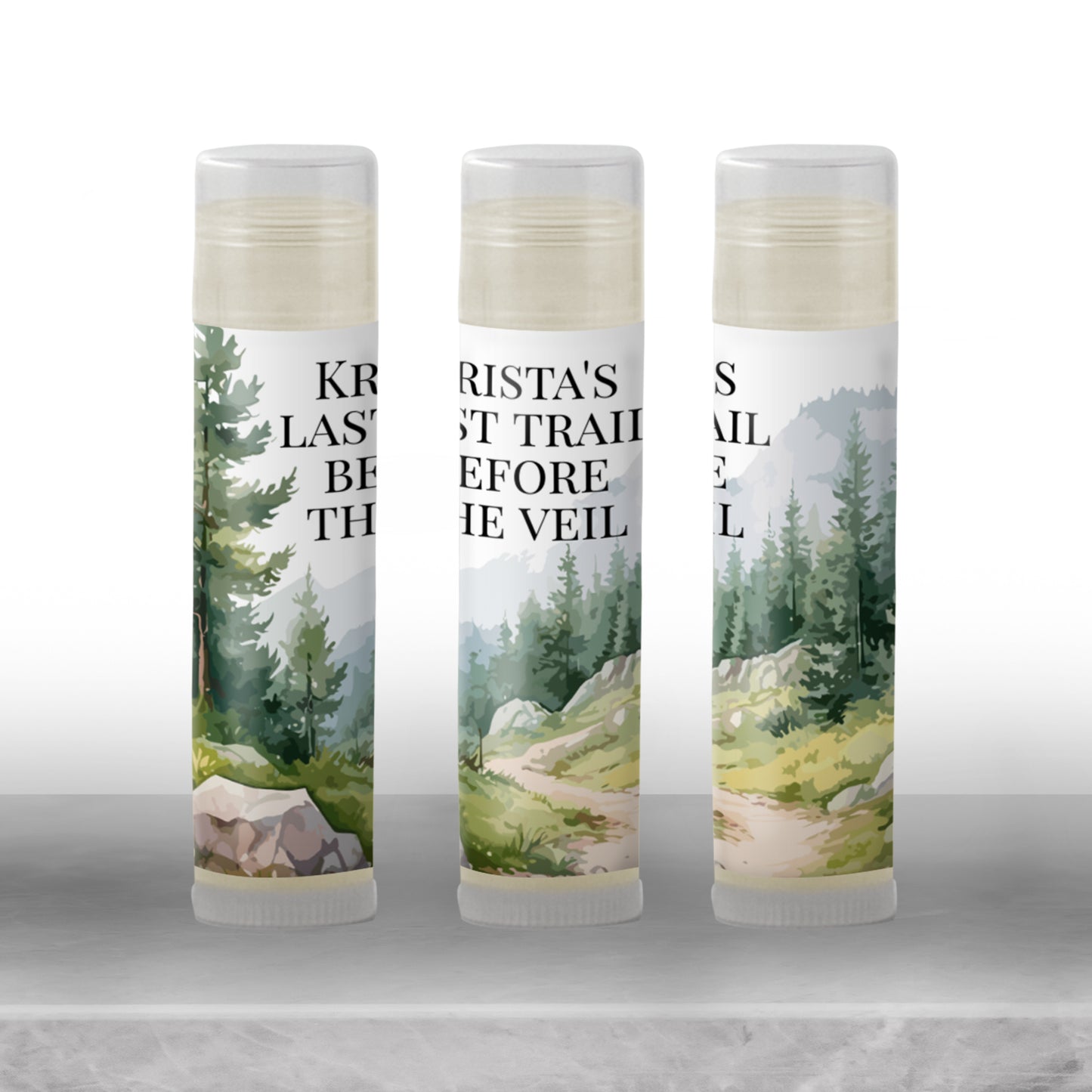 Last Trail Before the Veil Lip Balm Label TEMPLATE | Hiking Bachelorette Party Favor | Camping Glamping Weekend for Bride’s Crew 4270