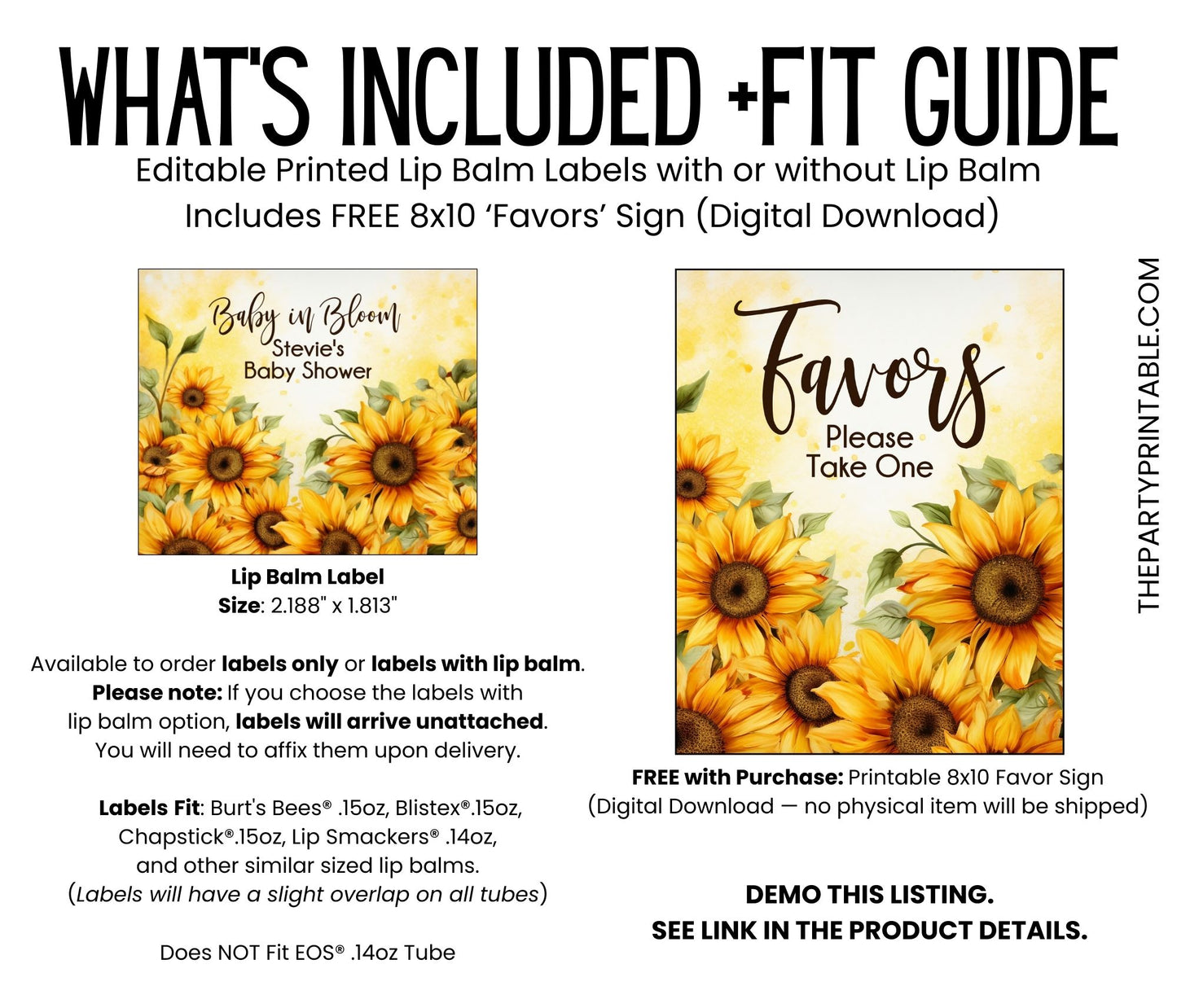 Sunflower Baby Shower Favors PRINTED Lip Balm Labels or Lip Balm Favors | Rustic Floral Wedding or Bridal Shower | Fall Guest Gift 4342