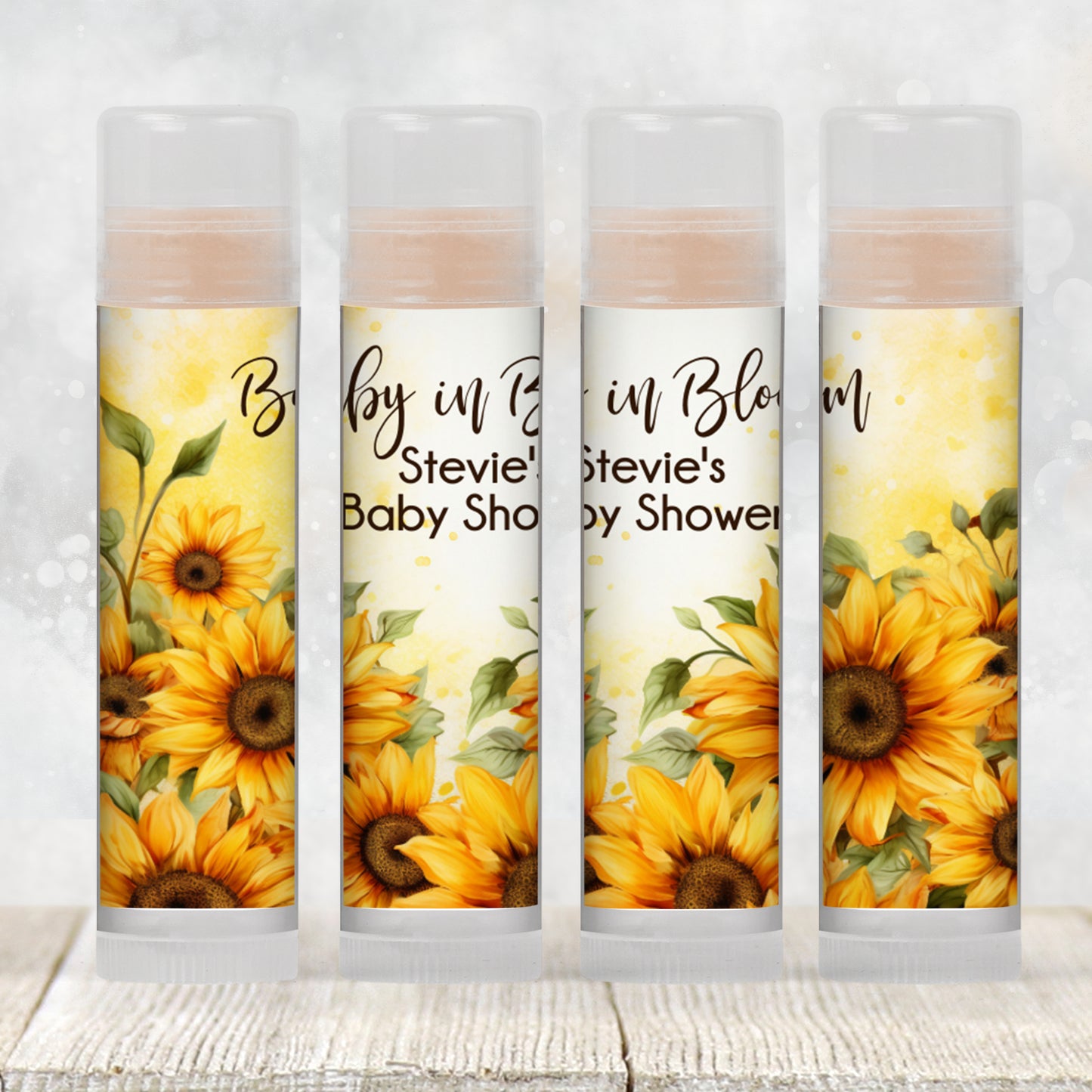 Sunflower Baby Shower Favor Lip Balm Label TEMPLATE | Editable Rustic Floral Bridal Shower, Wedding, or Fall Party Printable Sticker 4342