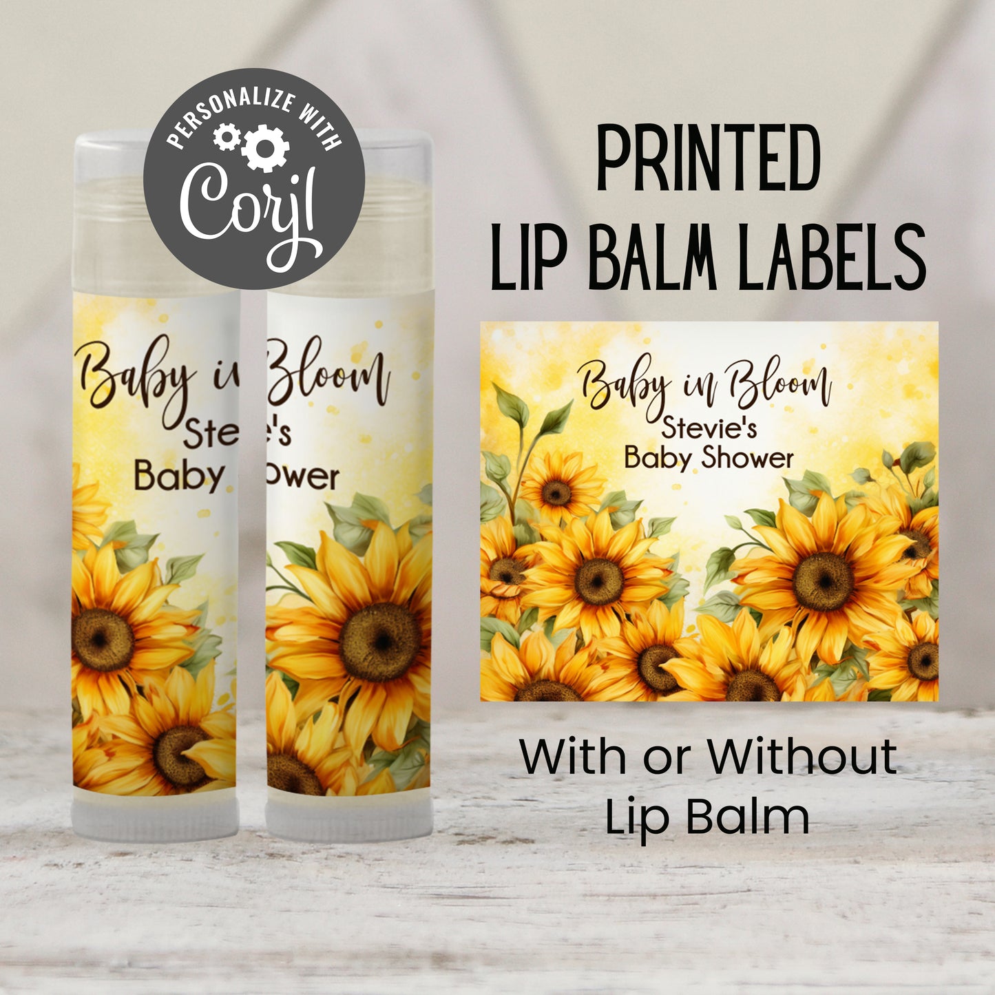 Sunflower Baby Shower Favors PRINTED Lip Balm Labels or Lip Balm Favors | Rustic Floral Wedding or Bridal Shower | Fall Guest Gift 4342