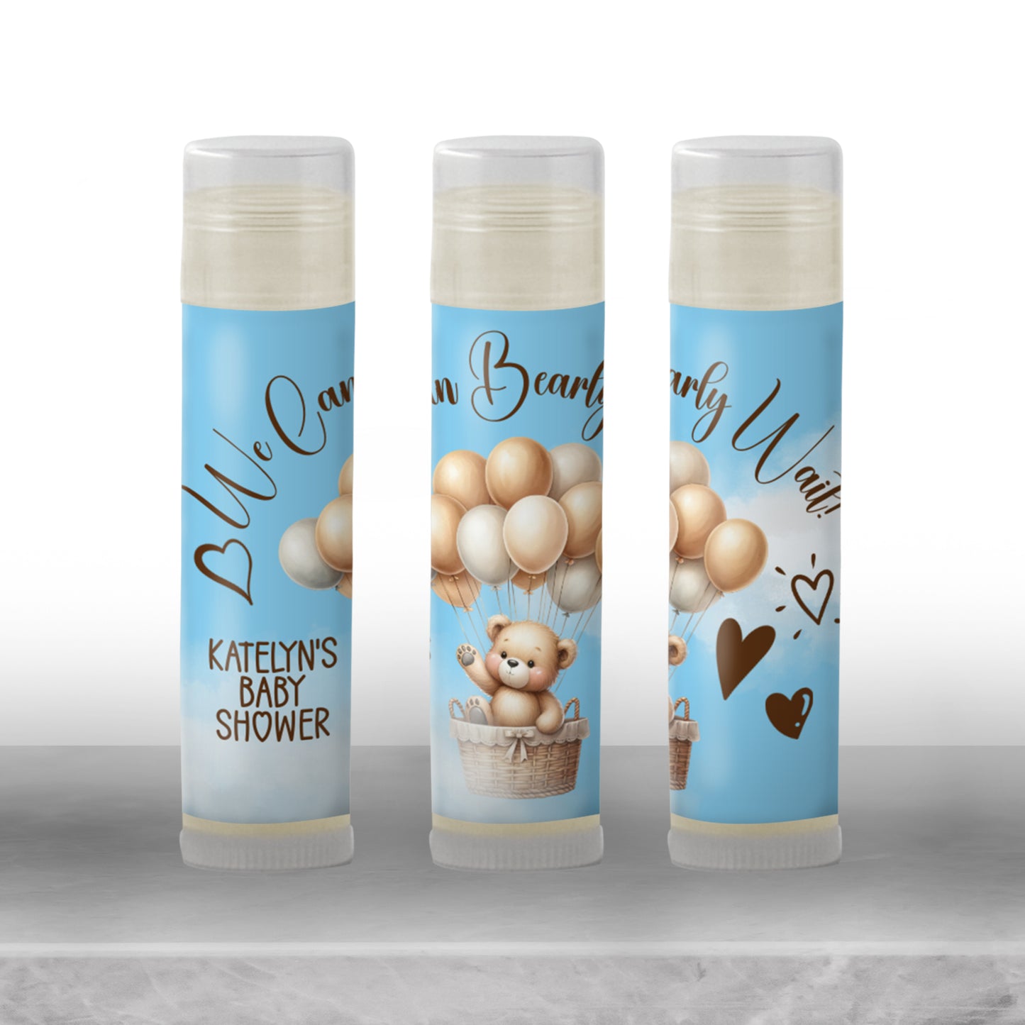 We Can Bearly Wait Baby Shower Favors PRINTED Lip Balm Labels or Lip Balm | Blue Teddy Bear Boy Party | Baby Shower Guest Gift 4400