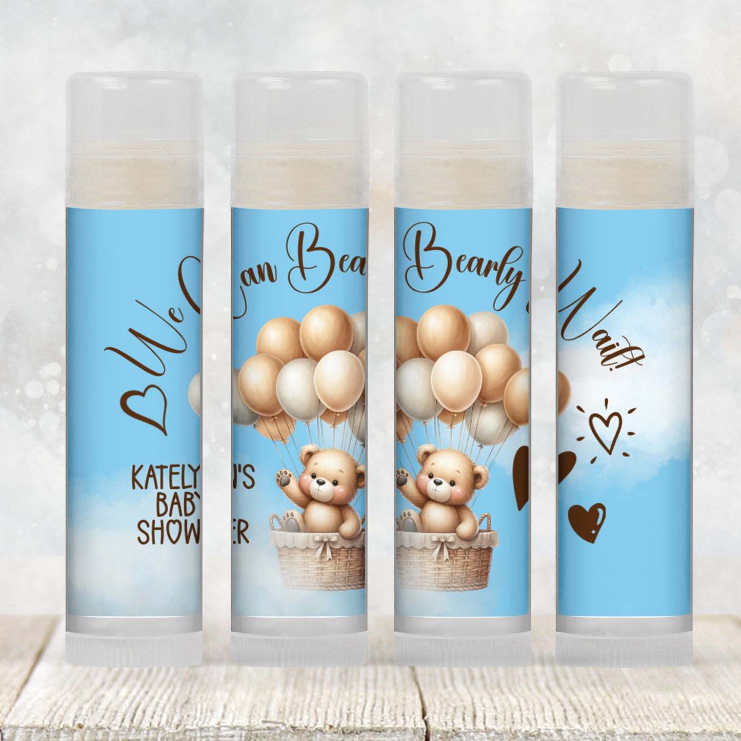 We Can Bearly Wait Baby Shower Favors PRINTED Lip Balm Labels or Lip Balm | Blue Teddy Bear Boy Party | Baby Shower Guest Gift 4400