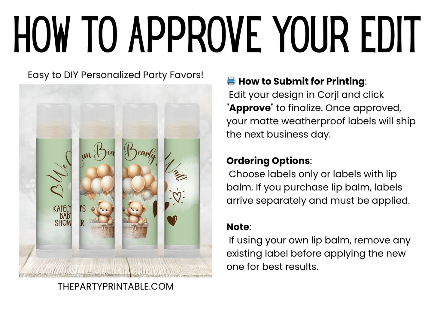 We Can Bearly Wait Baby Shower Favors PRINTED Lip Balm Labels or Lip Balm | Green Teddy Bear Gender Neutral | Baby Shower Guest Gift 4400