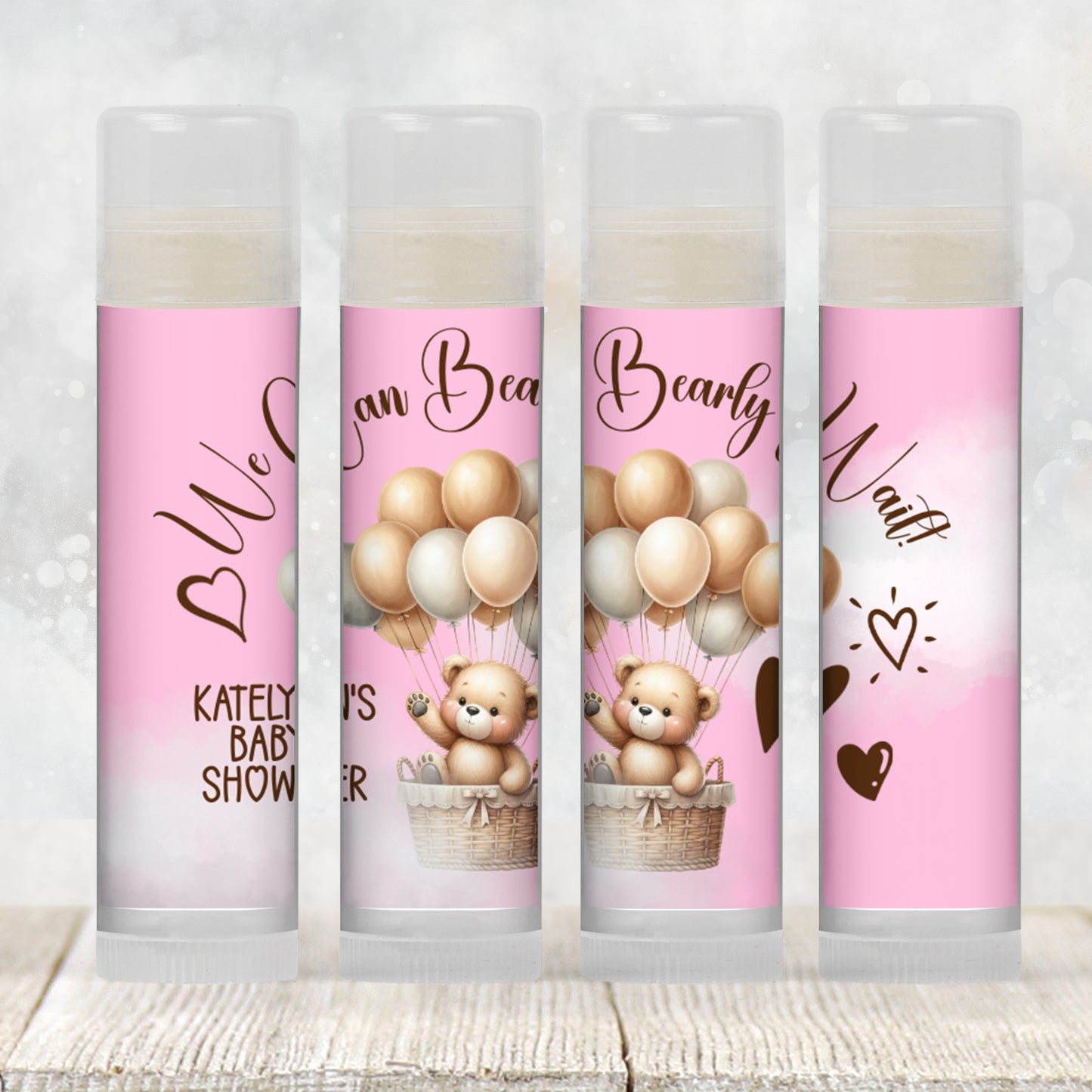 We Can Bearly Wait Baby Shower Favors PRINTED Lip Balm Labels or Lip Balm | Pink Teddy Bear Girl Party | Baby Shower Guest Gift 4400