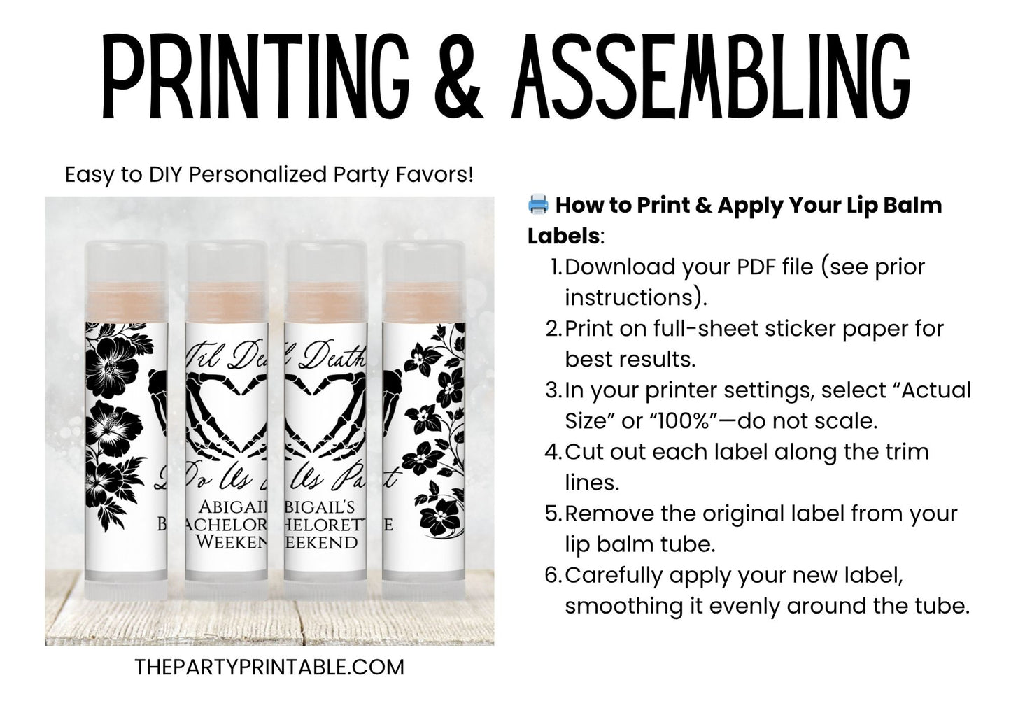 Til Death Do Us Part Lip Balm Label TEMPLATE | Halloween Bachelorette Favor | October Wedding Shower | Gothic Printable 4401