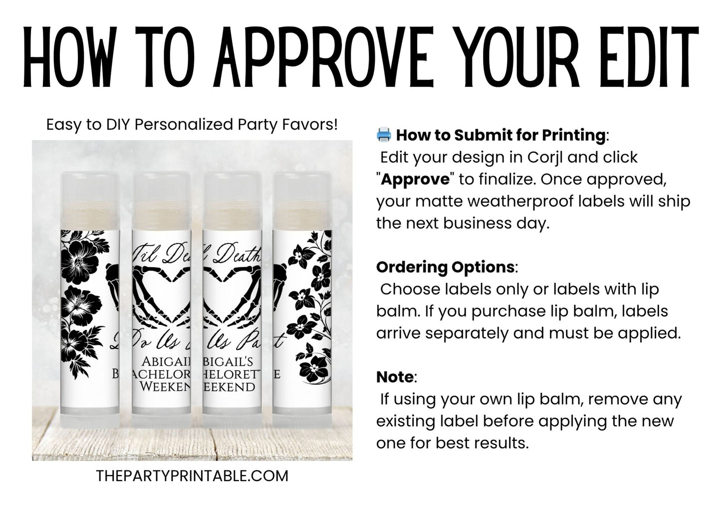 Til Death Do Us Part PRINTED Lip Balm Labels | Halloween Wedding Favor | October Bachelorette Party | Gothic Chapstick Gift 4401