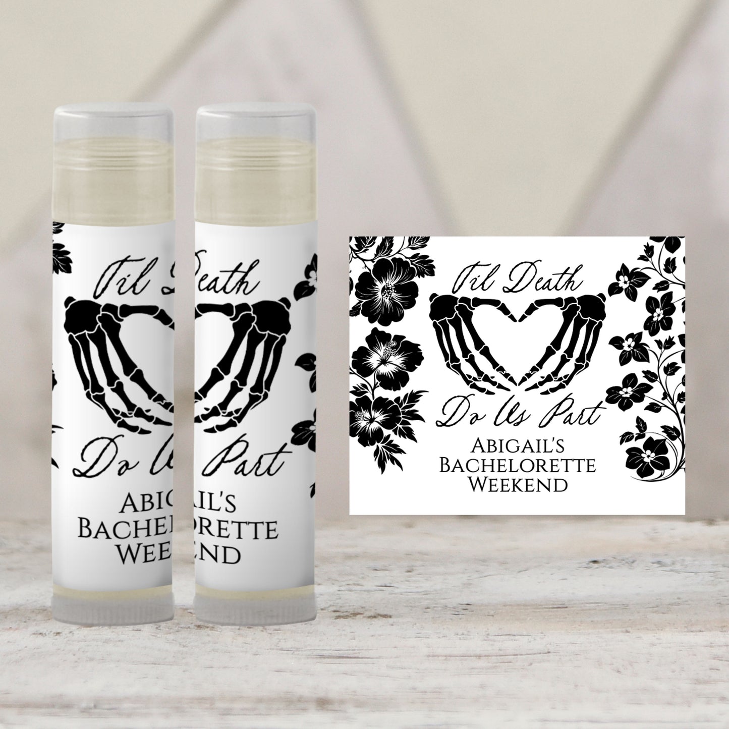 Til Death Do Us Part PRINTED Lip Balm Labels | Halloween Wedding Favor | October Bachelorette Party | Gothic Chapstick Gift 4401