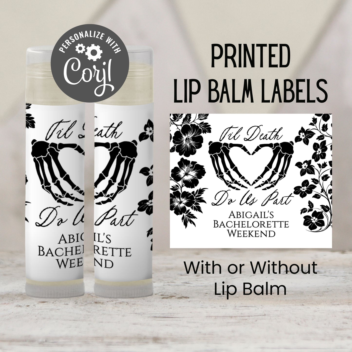 Til Death Do Us Part PRINTED Lip Balm Labels | Halloween Wedding Favor | October Bachelorette Party | Gothic Chapstick Gift 4401