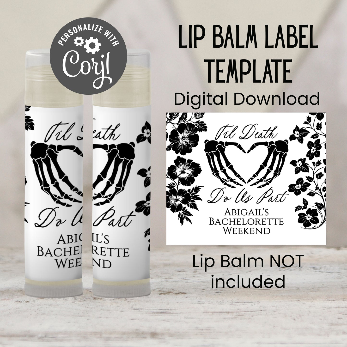 Til Death Do Us Part Lip Balm Label TEMPLATE | Halloween Bachelorette Favor | October Wedding Shower | Gothic Printable 4401