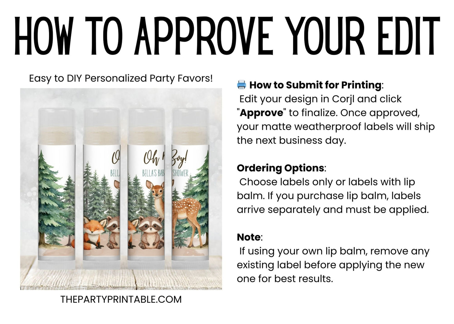 Woodland Animals Baby Shower Favor | Chapstick Favor | Forest Animal Party Favor | Fox Raccoon Deer Birthday Favors | Woodland Shower, 4402