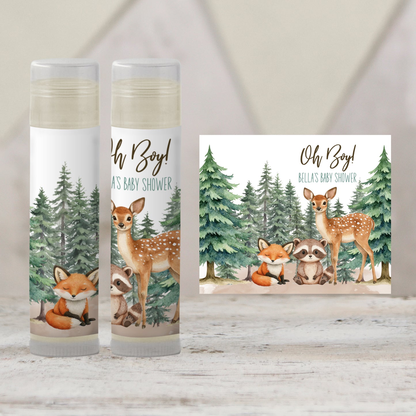 Woodland Animals Baby Shower Favor | Chapstick Favor | Forest Animal Party Favor | Fox Raccoon Deer Birthday Favors | Woodland Shower, 4402