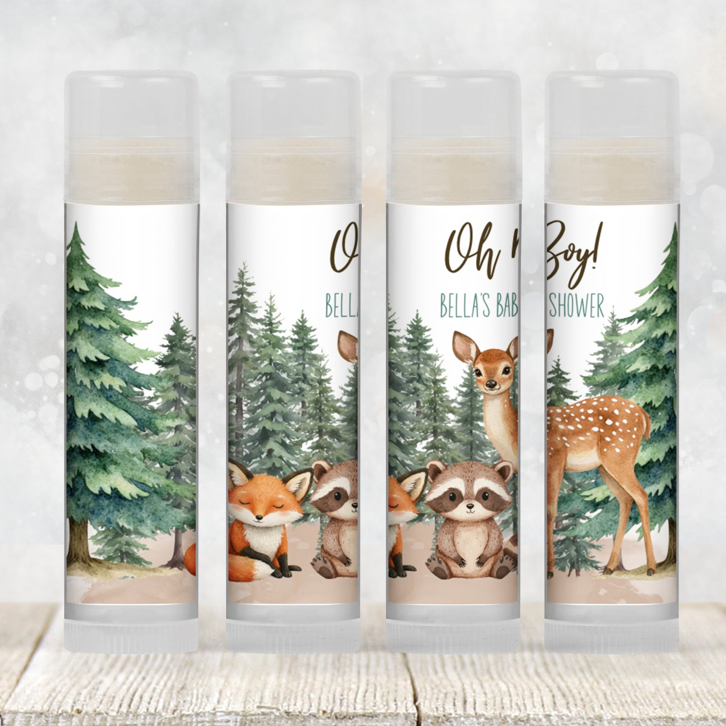 Woodland Animals Baby Shower Favor | Chapstick Favor | Forest Animal Party Favor | Fox Raccoon Deer Birthday Favors | Woodland Shower, 4402