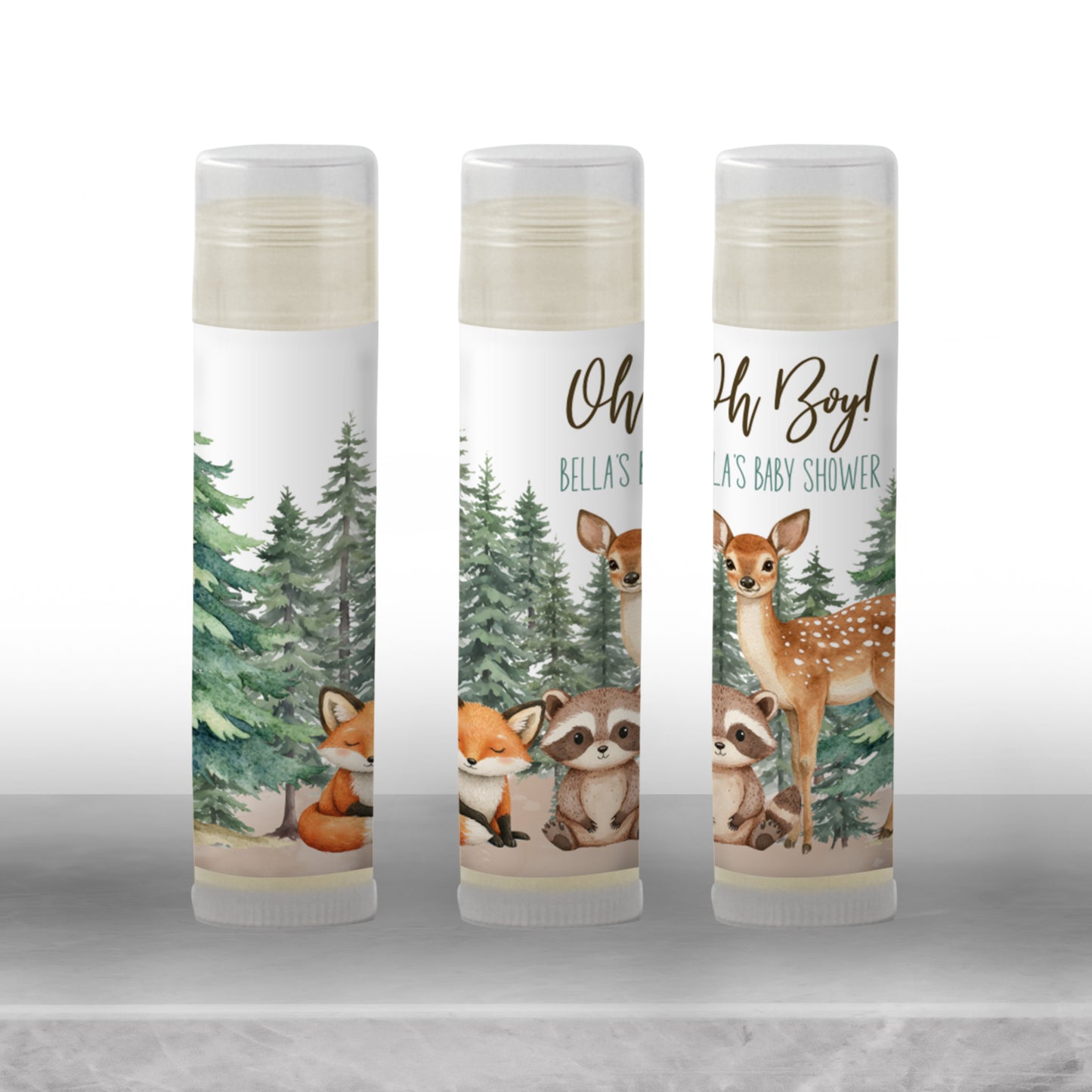 Woodland Animals Baby Shower Favor | Chapstick Favor | Forest Animal Party Favor | Fox Raccoon Deer Birthday Favors | Woodland Shower, 4402