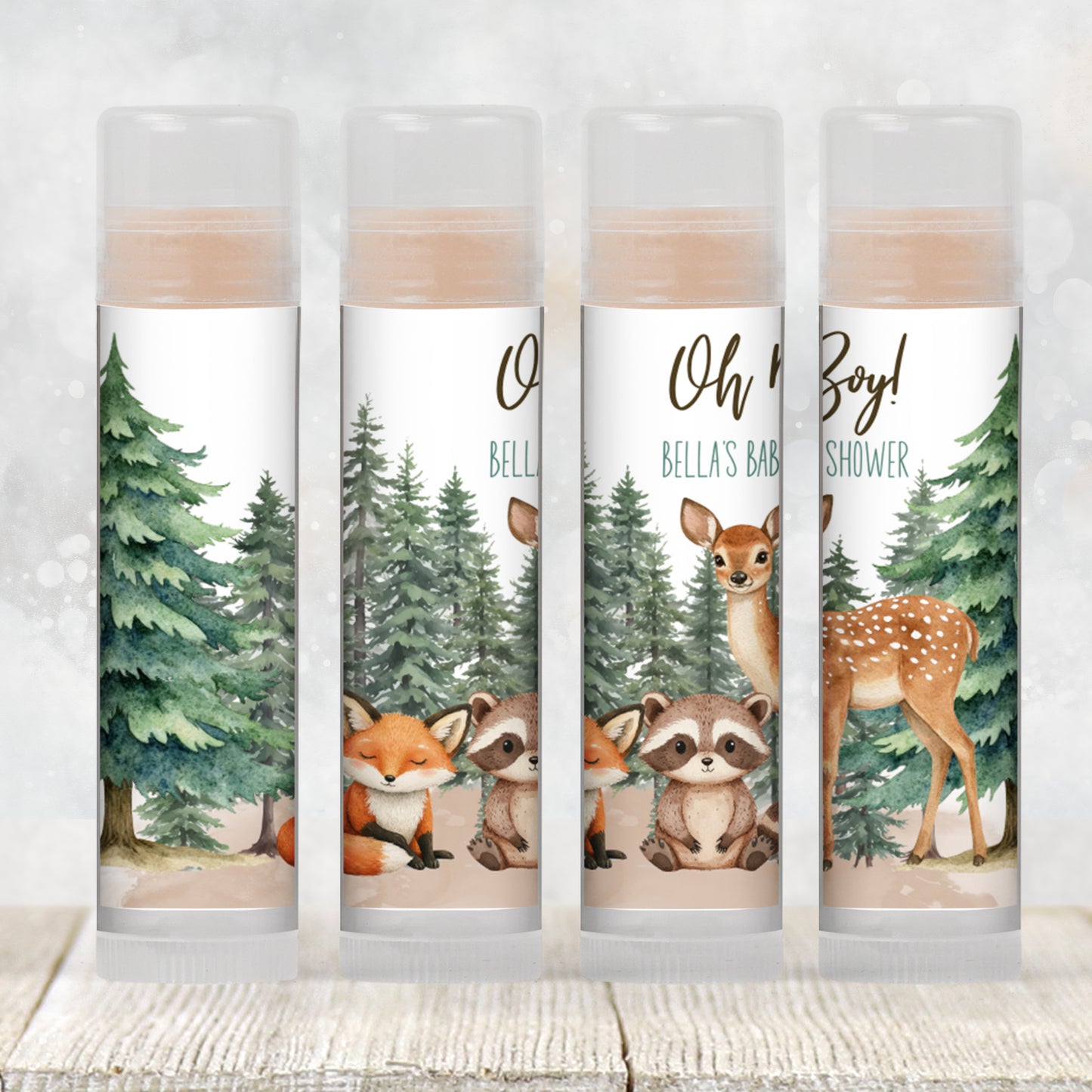 Printable Woodland Animals Baby Shower Favor | Lip Balm Label TEMPLATE | Forest Birthday Party Favor | Fox Raccoon Deer Chapstick Label 4402