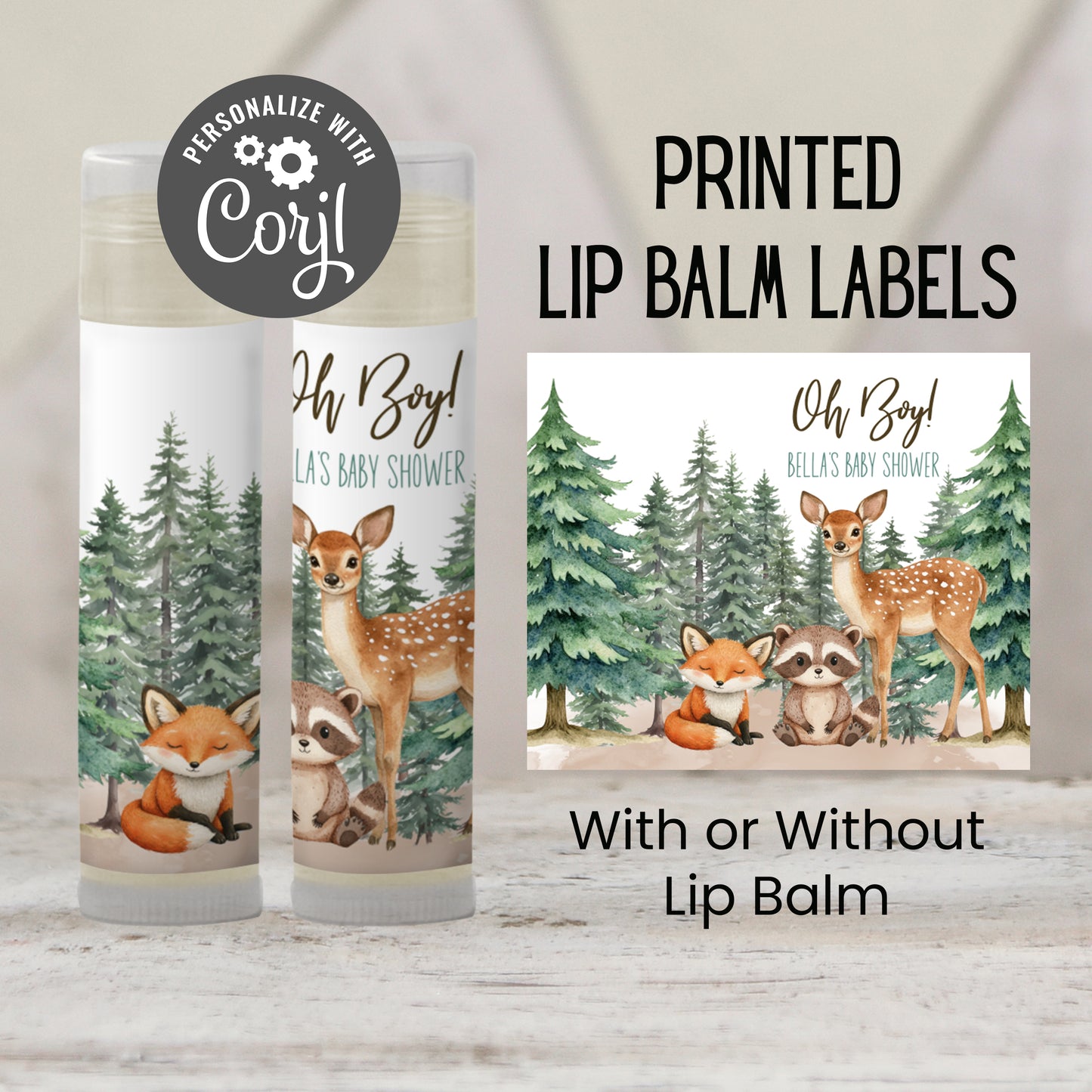 Woodland Animals Baby Shower Favor | Chapstick Favor | Forest Animal Party Favor | Fox Raccoon Deer Birthday Favors | Woodland Shower, 4402