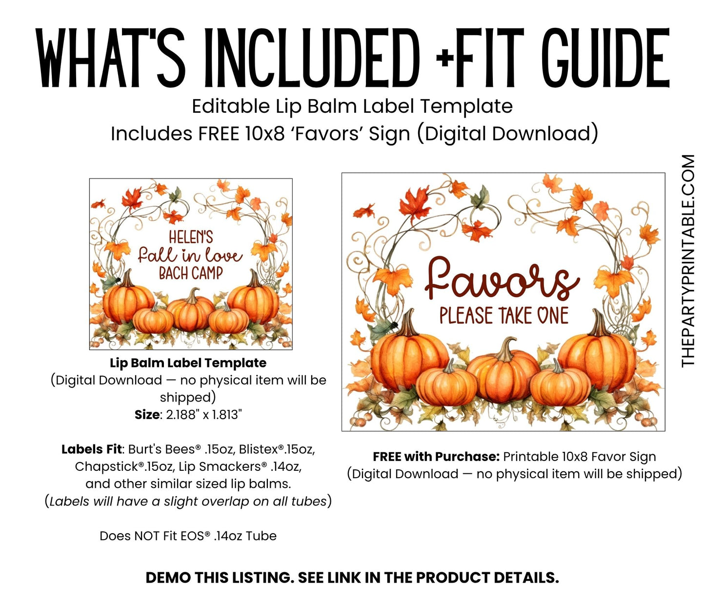 Fall in Love Bach Camp Lip Balm Label TEMPLATE | Fall Bachelorette Favor | Rustic Pumpkin Party | Editable Autumn Printable 4601