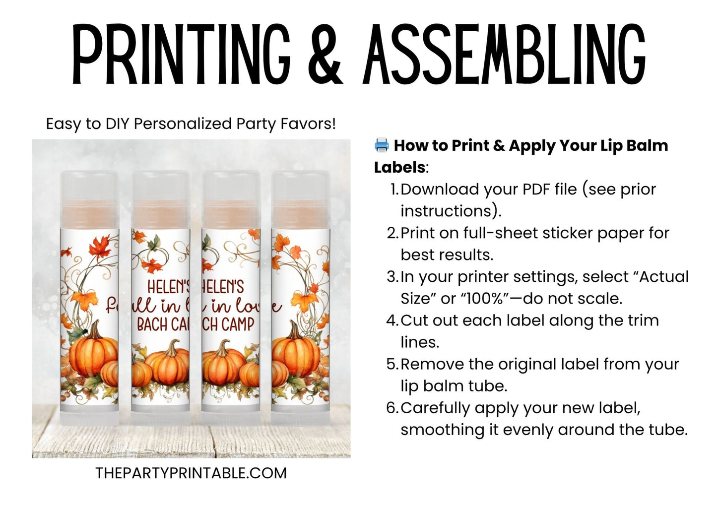 Fall in Love Bach Camp Lip Balm Label TEMPLATE | Fall Bachelorette Favor | Rustic Pumpkin Party | Editable Autumn Printable 4601