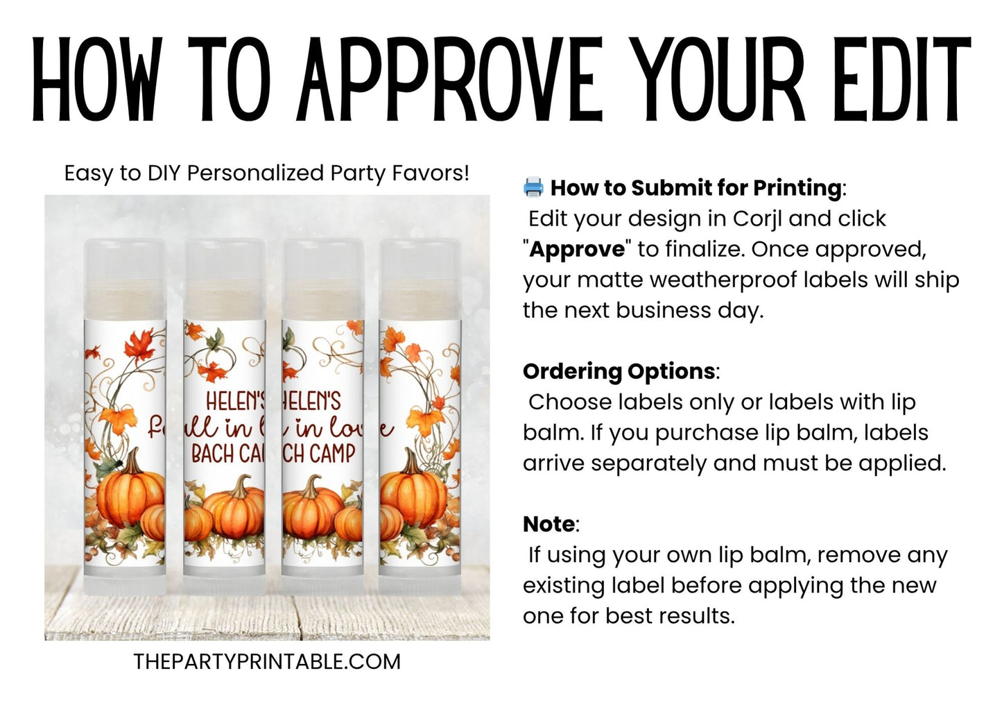Fall in Love Bach Camp Lip Balm Favors or PRINTED Labels | Rustic Pumpkin Bachelorette | October Fall Wedding Party Chapstick 4601
