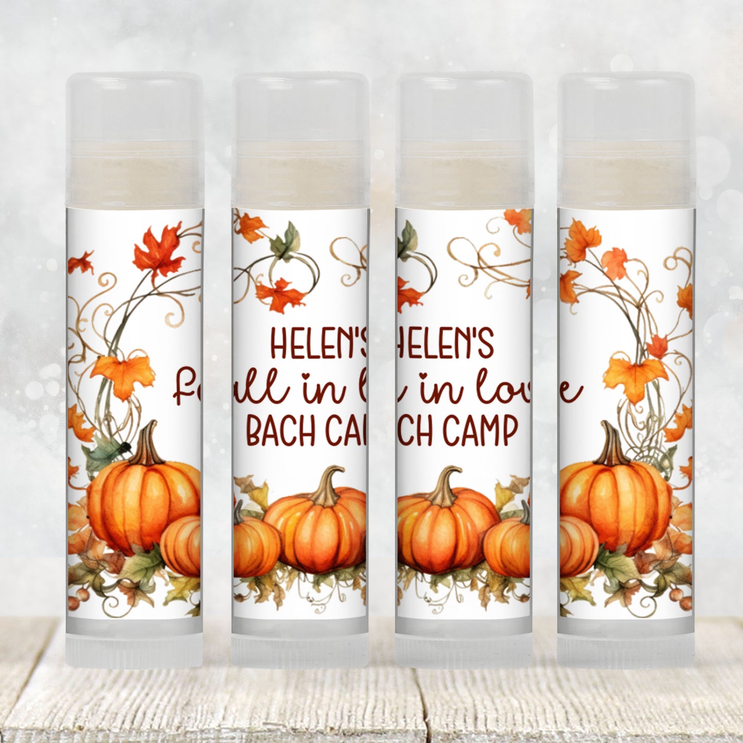 Fall in Love Bach Camp Lip Balm Favors or PRINTED Labels | Rustic Pumpkin Bachelorette | October Fall Wedding Party Chapstick 4601