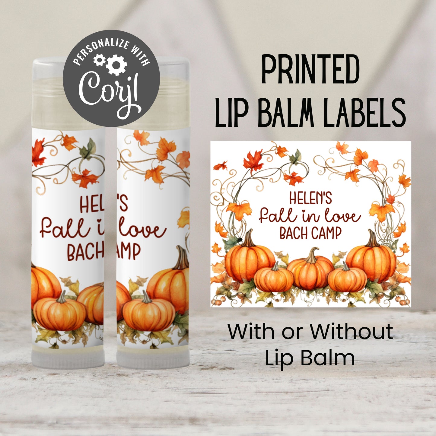 Fall in Love Bach Camp Lip Balm Favors or PRINTED Labels | Rustic Pumpkin Bachelorette | October Fall Wedding Party Chapstick 4601
