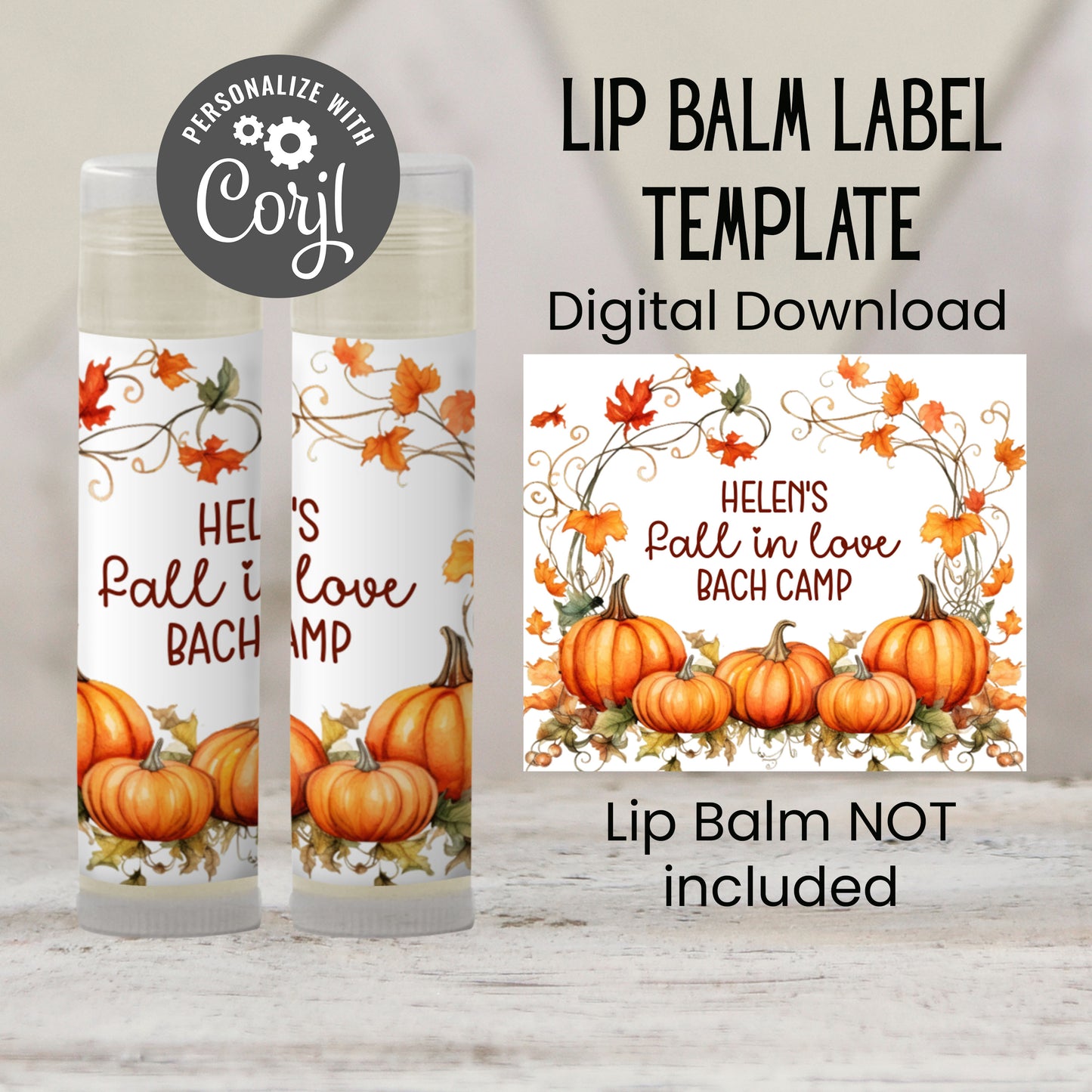 Fall in Love Bach Camp Lip Balm Label TEMPLATE | Fall Bachelorette Favor | Rustic Pumpkin Party | Editable Autumn Printable 4601