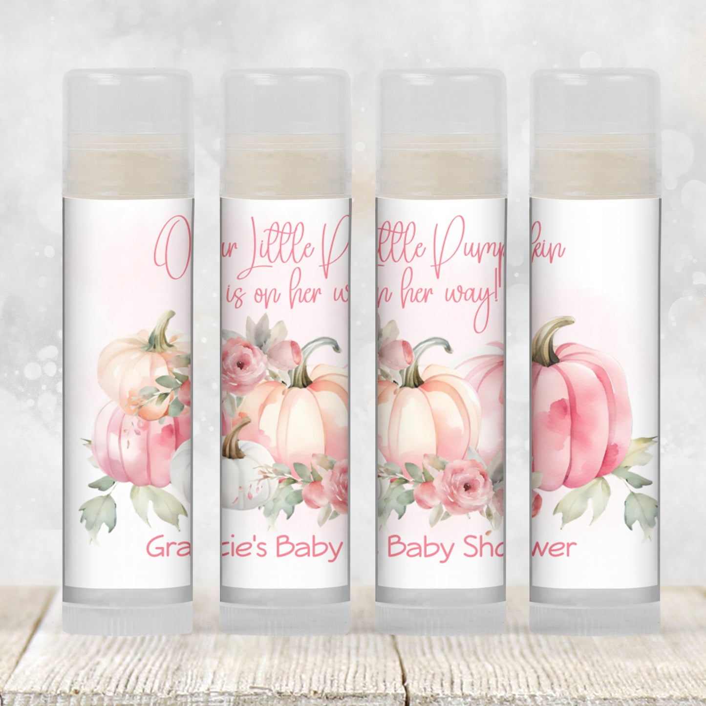 Girl Pink Little Pumpkin Baby Shower Favors | Chapstick Party Favor | Pink Floral Pumpkin Baby Shower | White Pink Pumpkin Lip Balm, 4602