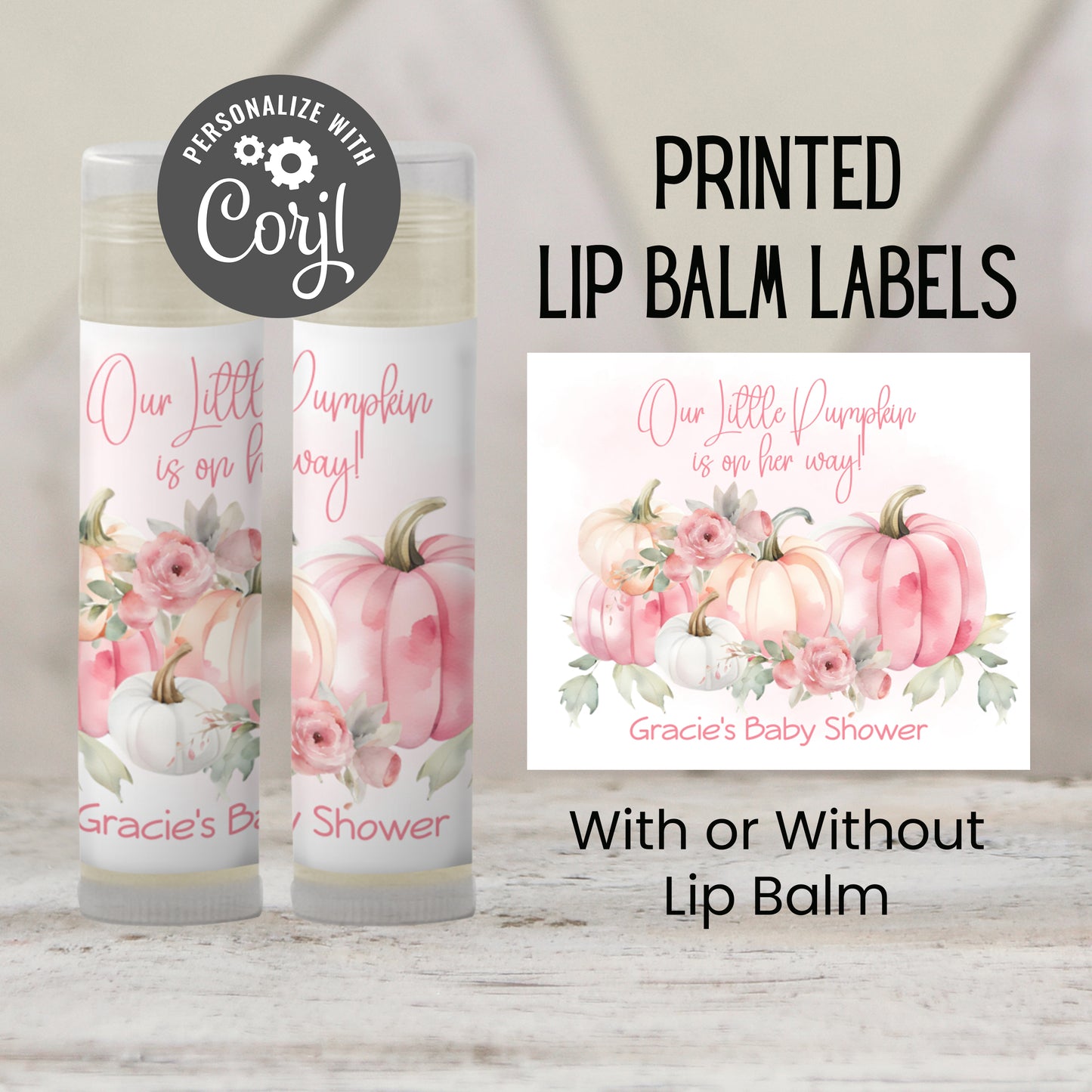 Girl Pink Little Pumpkin Baby Shower Favors | Chapstick Party Favor | Pink Floral Pumpkin Baby Shower | White Pink Pumpkin Lip Balm, 4602