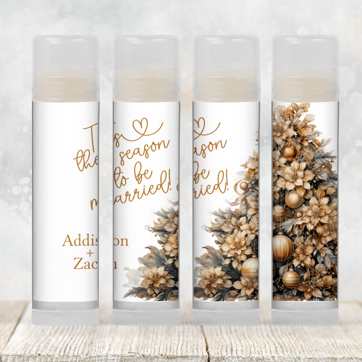 Tis the Season to Be Married Chapstick Favors: Gold Christmas Wedding or Bridal Shower Guest Gift