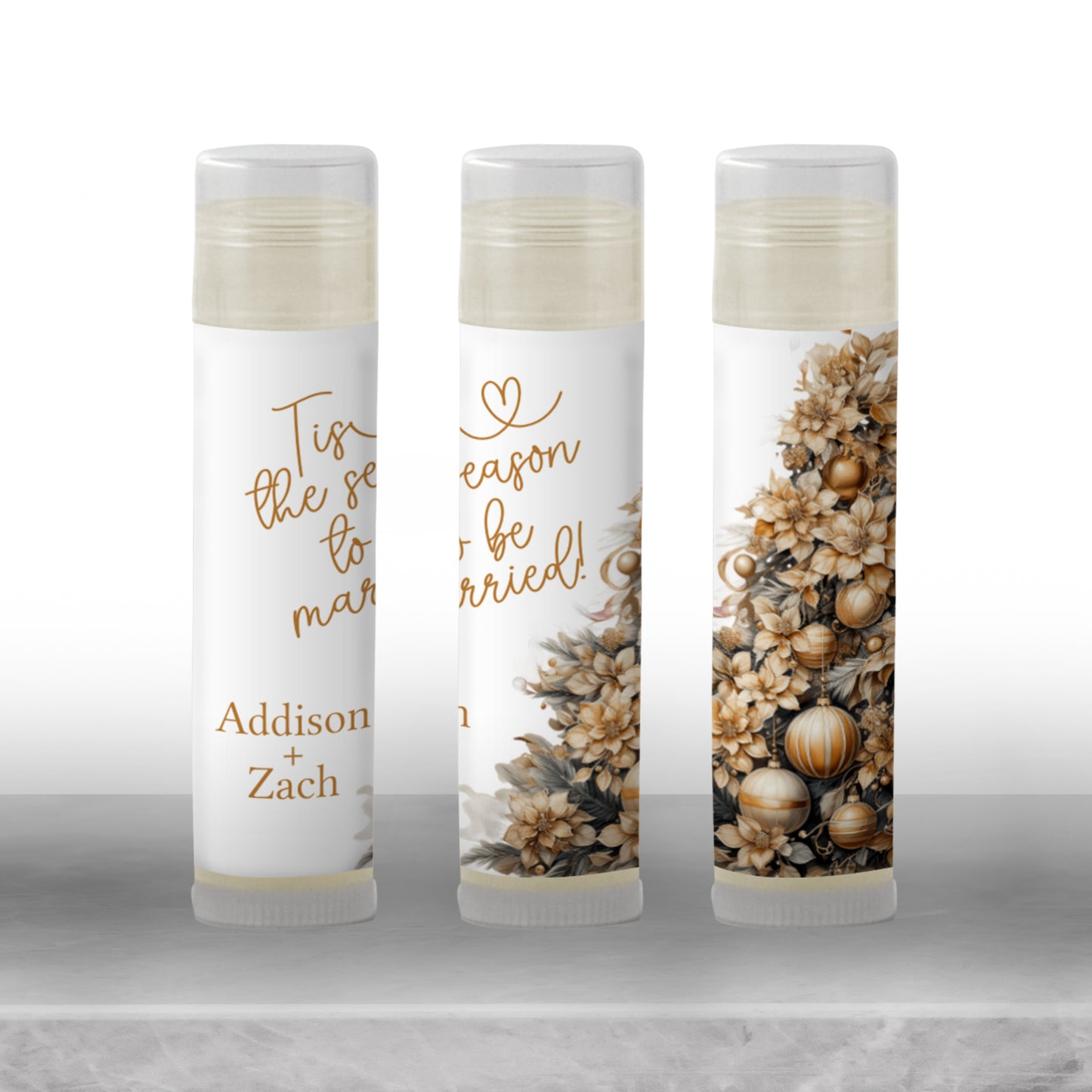 Tis the Season to Be Married Chapstick Favors: Gold Christmas Wedding or Bridal Shower Guest Gift