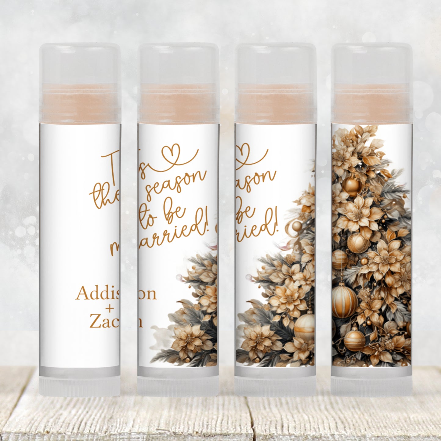 Tis the Season to Be Married Lip Balm Label Template: Gold Christmas Wedding Favor (Digital Download)