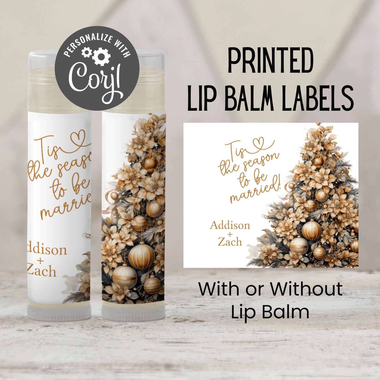 Tis the Season to Be Married Chapstick Favors: Gold Christmas Wedding or Bridal Shower Guest Gift