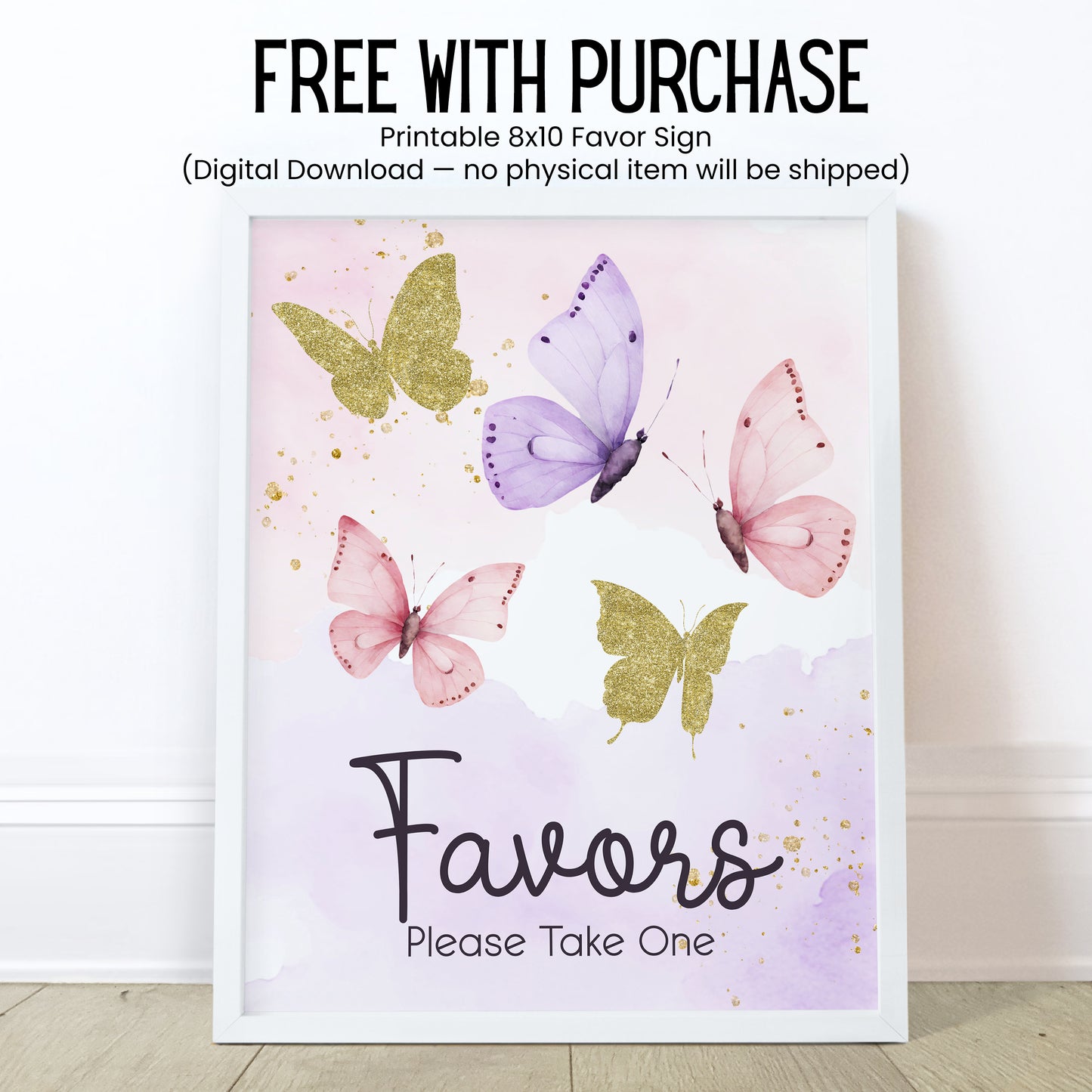 Butterfly Baby Shower Favor Lip Balm Label TEMPLATE | Editable Pink Purple Gold Theme | Printable A Little Butterfly Is On Her Way 4800
