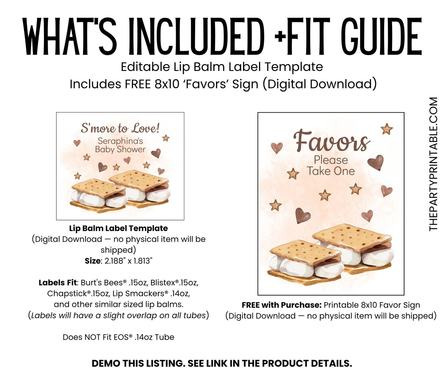 Editable S’more to Love Baby Shower Favor Lip Balm Label TEMPLATE | Smore Labels | Fall Baby Shower Printable Chapstick Sticker 4801