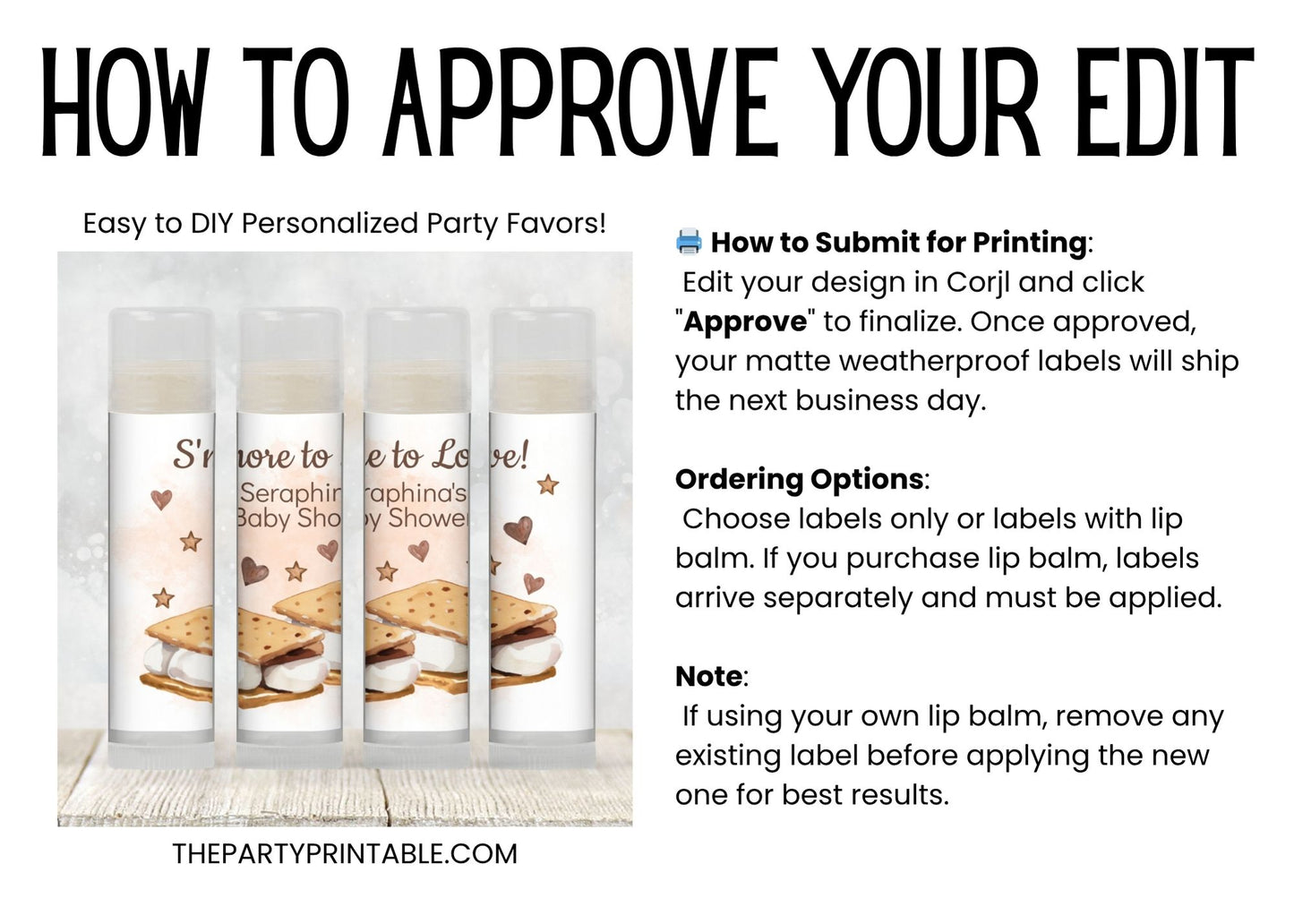 Smore Love Baby Shower Party Favor Chapstick Favor or PRINTED Custom Lip Balm Labels | Smore Fun to Be One | Smore Favor | Smore Fun 4801