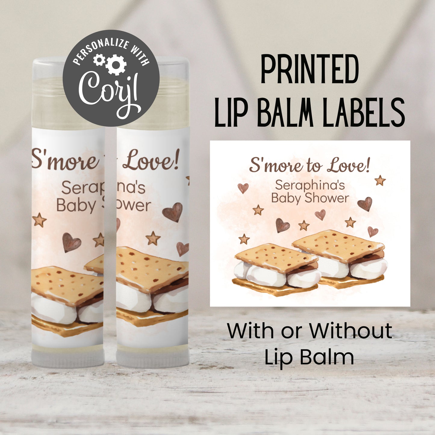Smore Love Baby Shower Party Favor Chapstick Favor or PRINTED Custom Lip Balm Labels | Smore Fun to Be One | Smore Favor | Smore Fun 4801