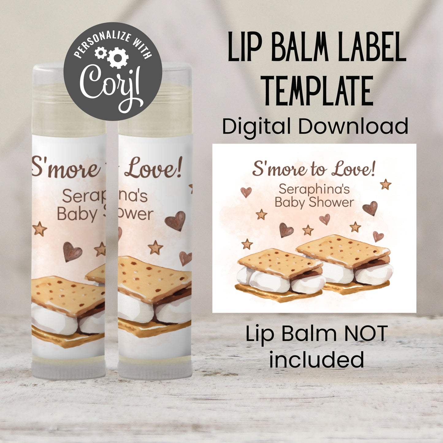 Editable S’more to Love Baby Shower Favor Lip Balm Label TEMPLATE | Smore Labels | Fall Baby Shower Printable Chapstick Sticker 4801