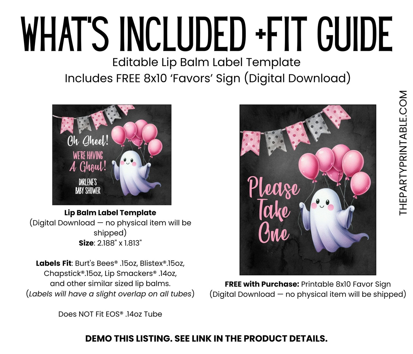Printable Oh Sheet It's a Ghoul Baby Shower Favor | Lip Balm TEMPLATE | Pink Halloween Baby Shower | Girl Ghost Halloween Baby Shower, 4802