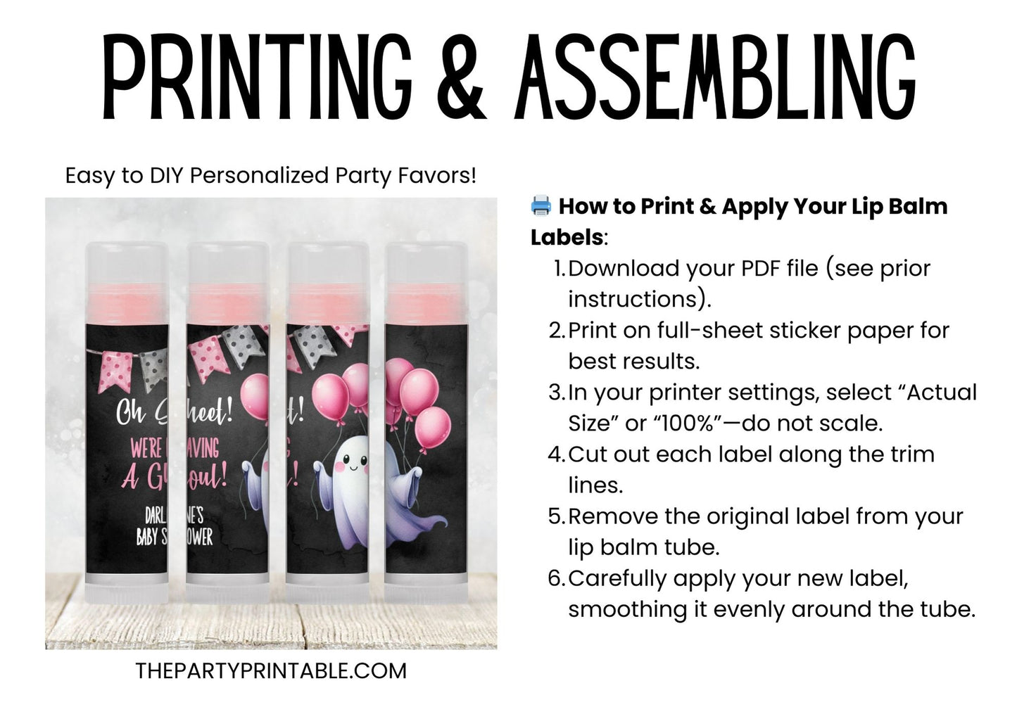 Printable Oh Sheet It's a Ghoul Baby Shower Favor | Lip Balm TEMPLATE | Pink Halloween Baby Shower | Girl Ghost Halloween Baby Shower, 4802