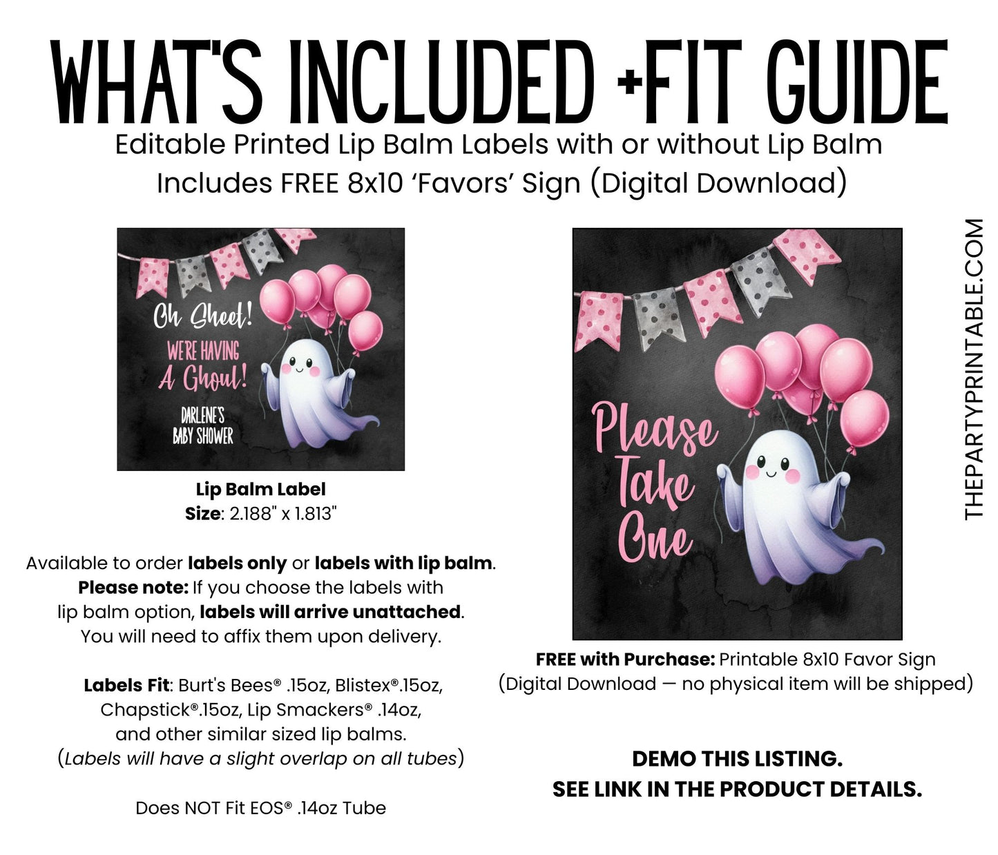 Oh Sheet It’s a Ghoul Baby Shower Favors | Pink Halloween Chapstick | Girl Ghost Baby Shower Party Favor | Spooky Cute Lip Balm Favors, 4802