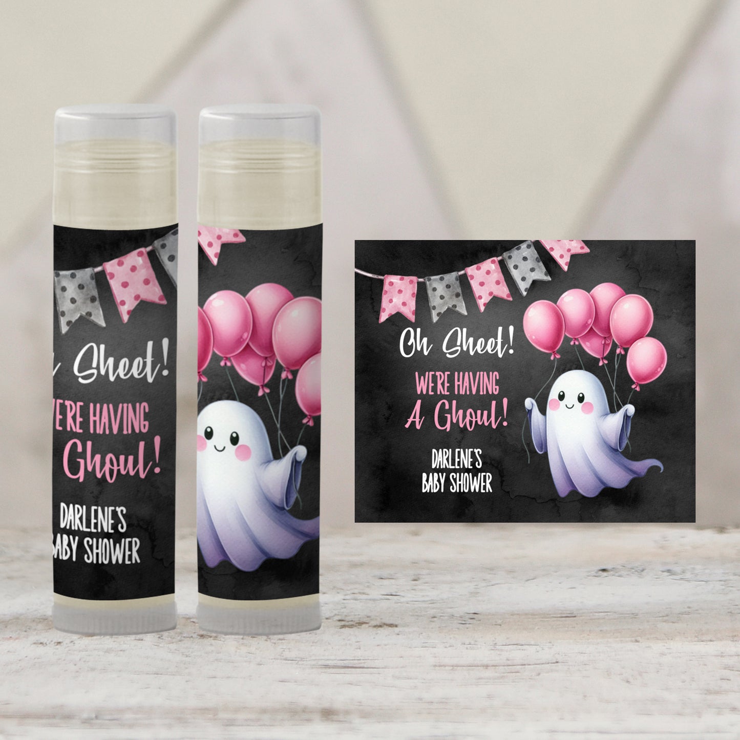Oh Sheet It’s a Ghoul Baby Shower Favors | Pink Halloween Chapstick | Girl Ghost Baby Shower Party Favor | Spooky Cute Lip Balm Favors, 4802