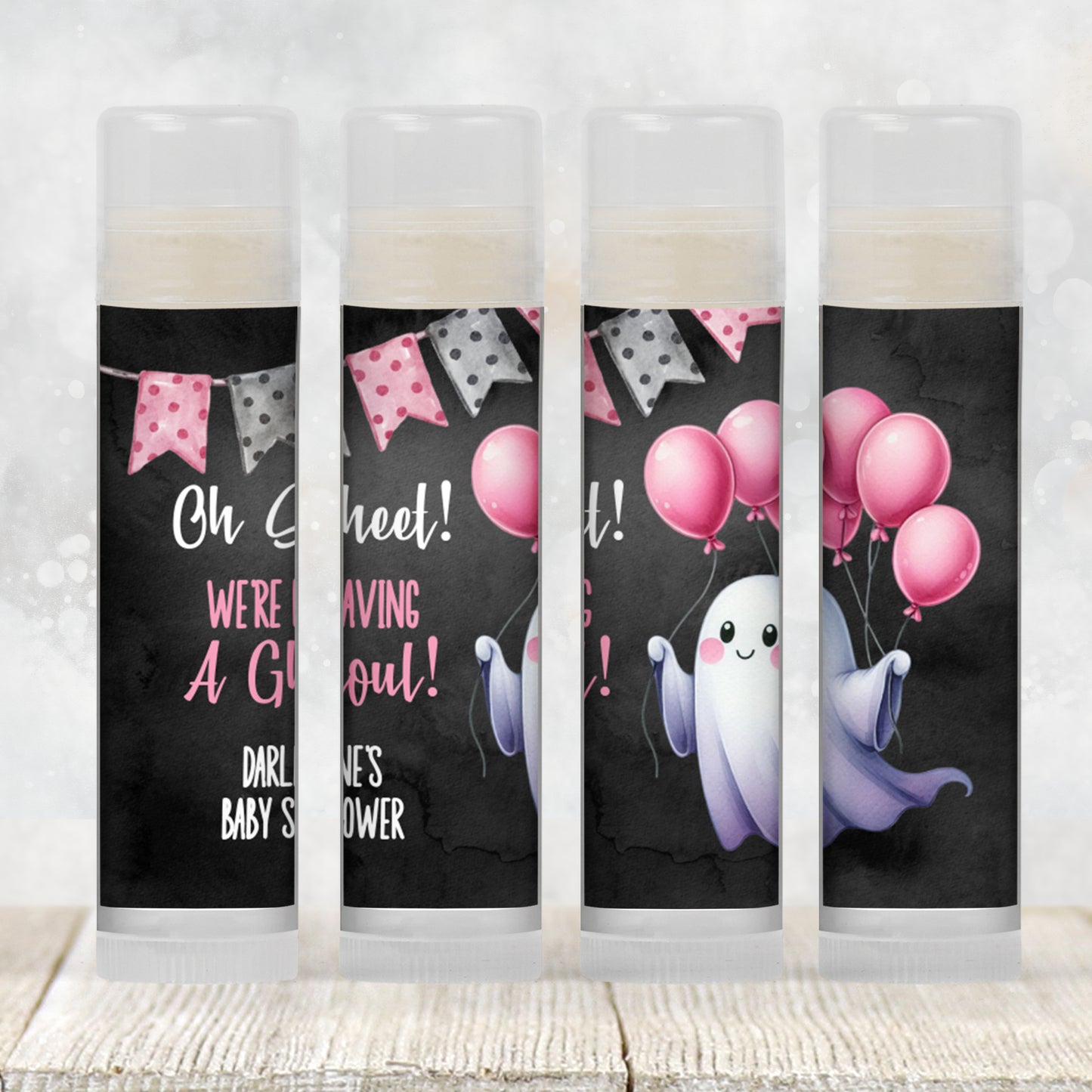 Oh Sheet It’s a Ghoul Baby Shower Favors | Pink Halloween Chapstick | Girl Ghost Baby Shower Party Favor | Spooky Cute Lip Balm Favors, 4802