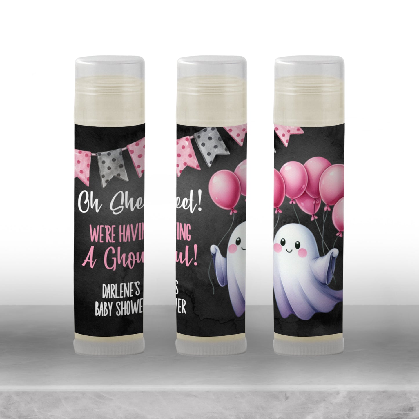 Oh Sheet It’s a Ghoul Baby Shower Favors | Pink Halloween Chapstick | Girl Ghost Baby Shower Party Favor | Spooky Cute Lip Balm Favors, 4802