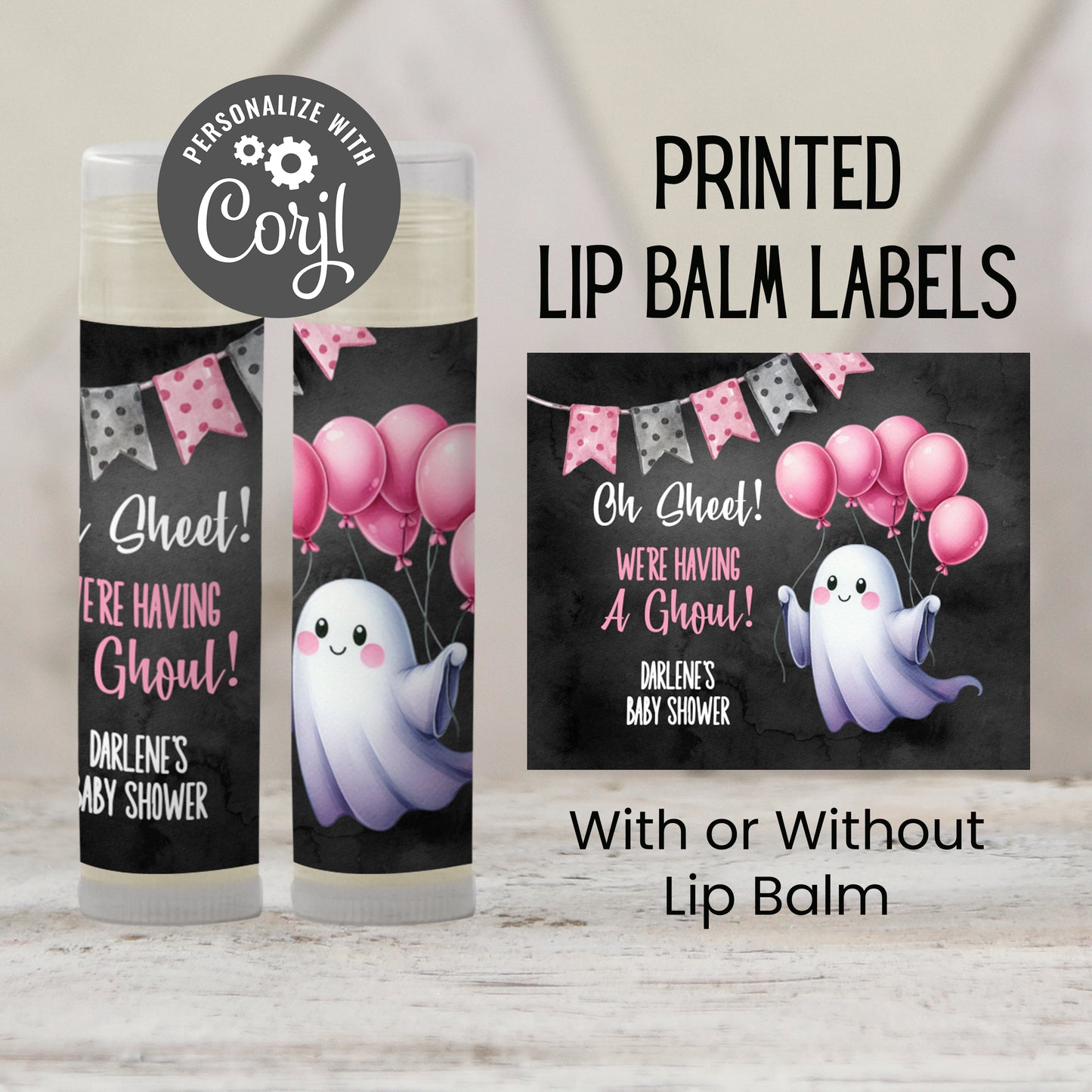 Oh Sheet It’s a Ghoul Baby Shower Favors | Pink Halloween Chapstick | Girl Ghost Baby Shower Party Favor | Spooky Cute Lip Balm Favors, 4802