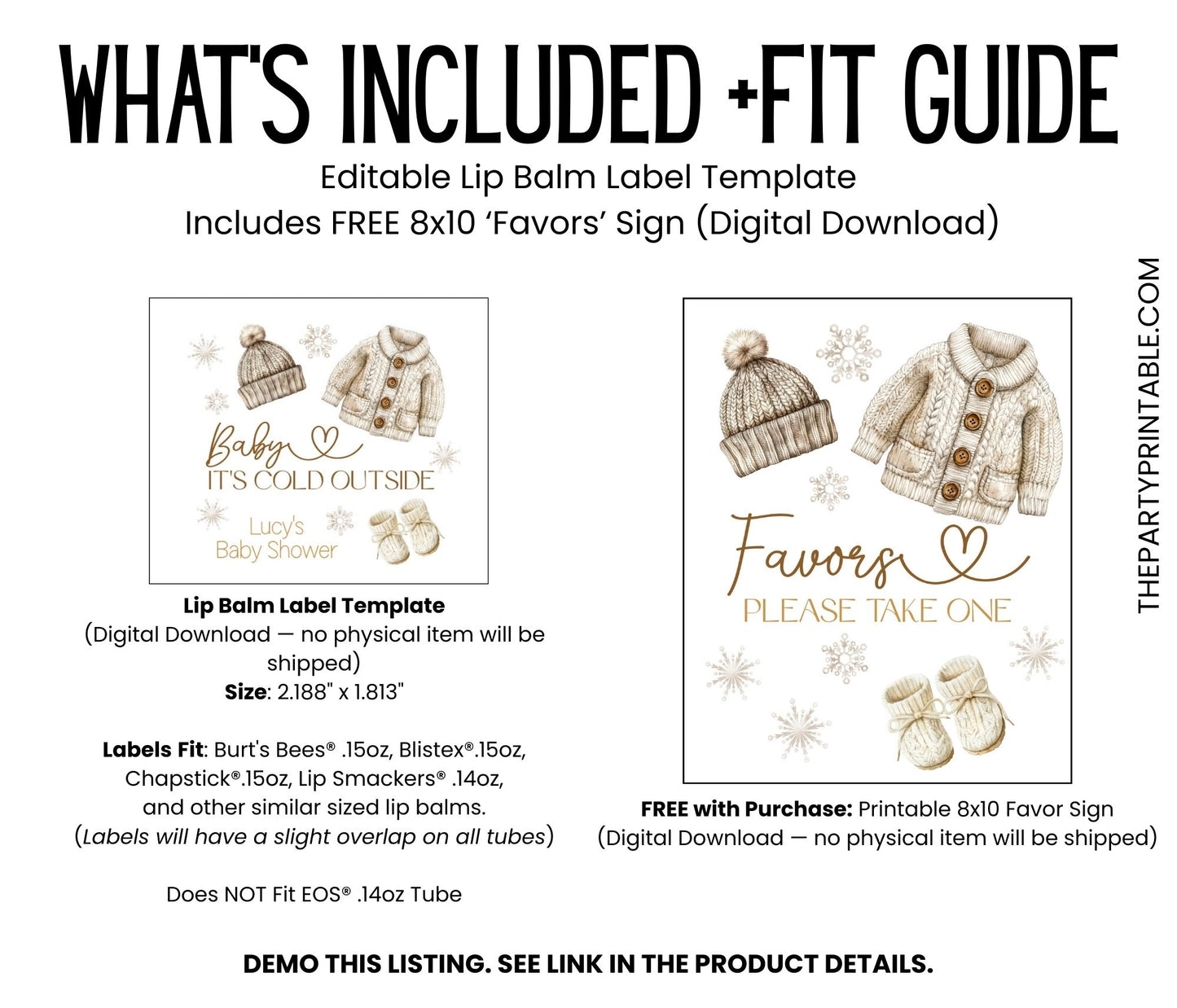 Baby It’s Cold Outside Lip Balm Label Template: Winter Baby Shower Favor (Digital Download)