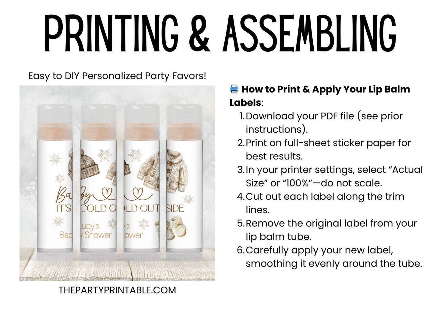 Baby It’s Cold Outside Lip Balm Label Template: Winter Baby Shower Favor (Digital Download)