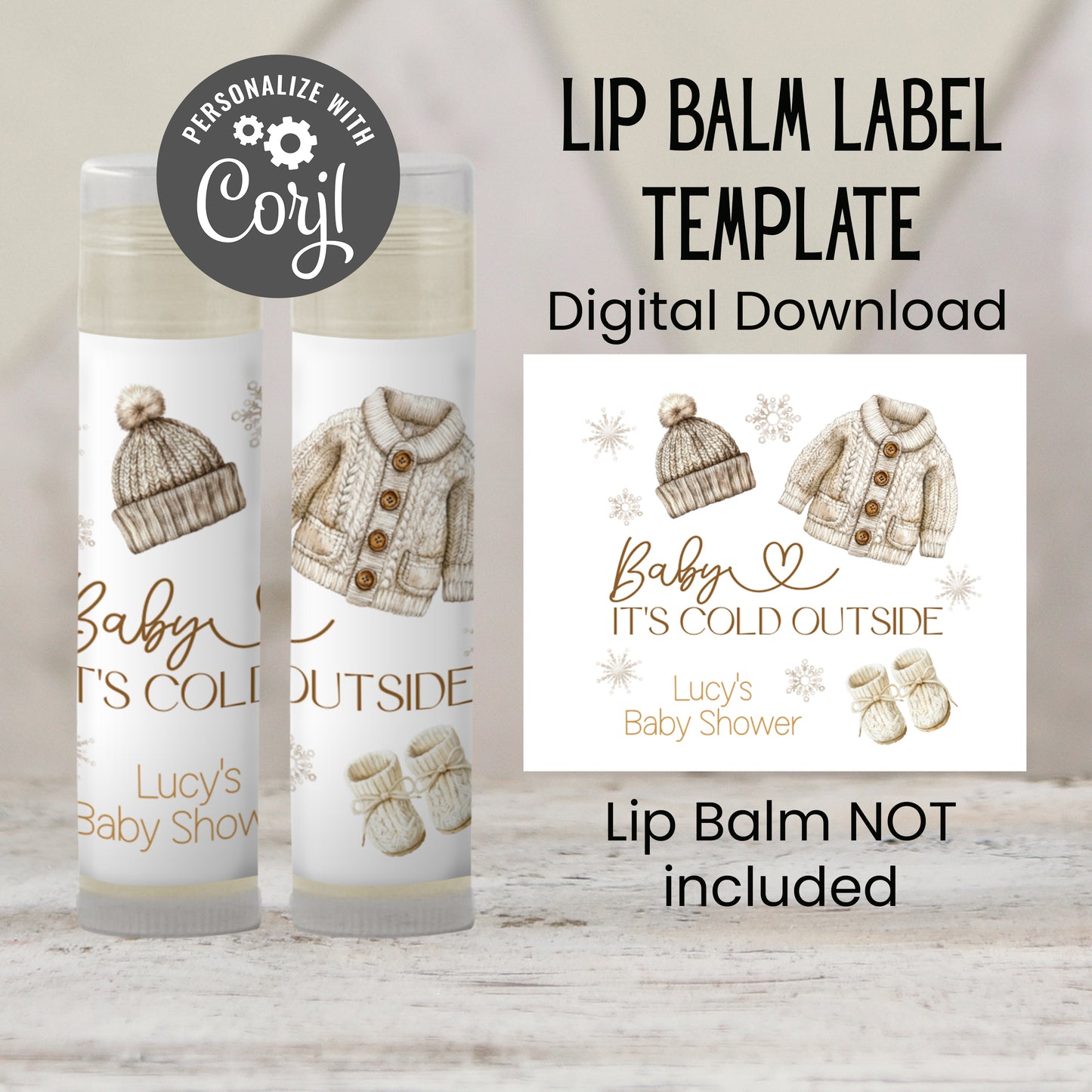 Baby It’s Cold Outside Lip Balm Label Template: Winter Baby Shower Favor (Digital Download)