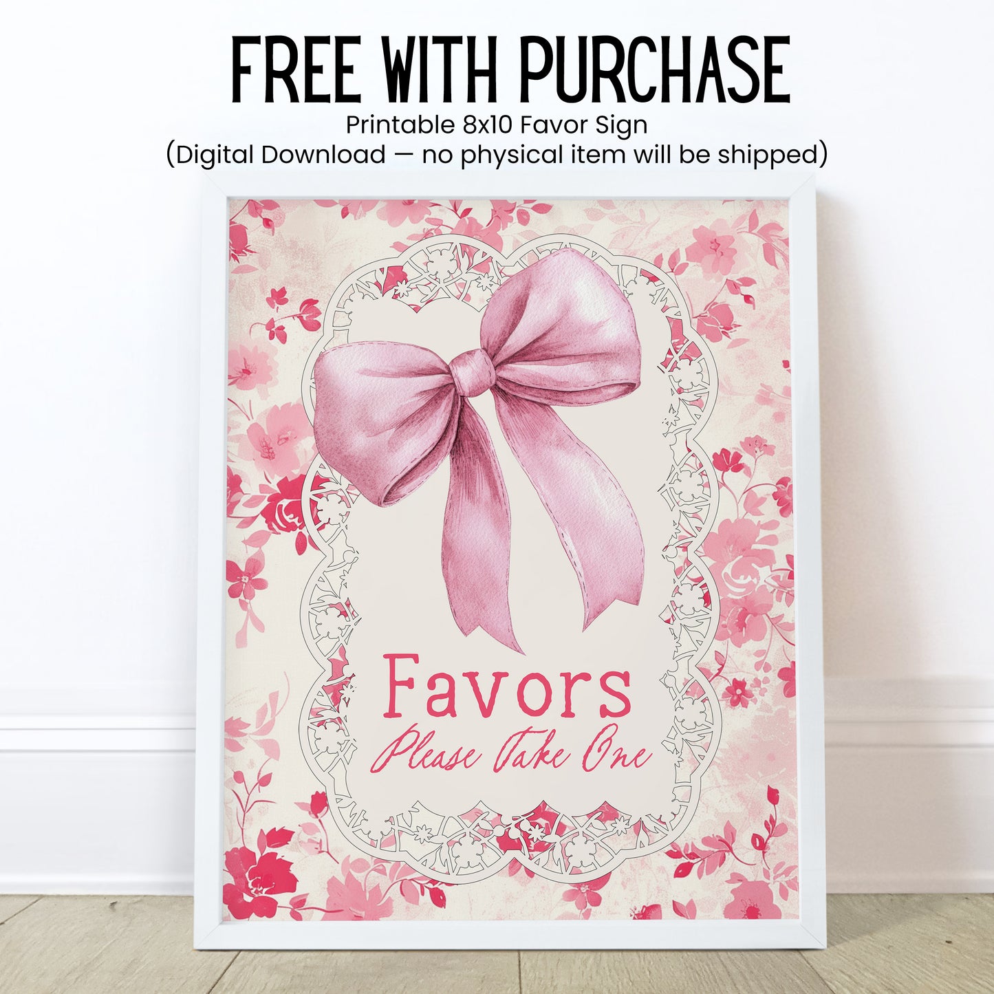 Vintage Pink Floral Lip Balm Favor Label TEMPLATE | Shabby Chic Pink Bow Bridal Shower Printable Baby Girl Shower Tea Party Sticker 5000
