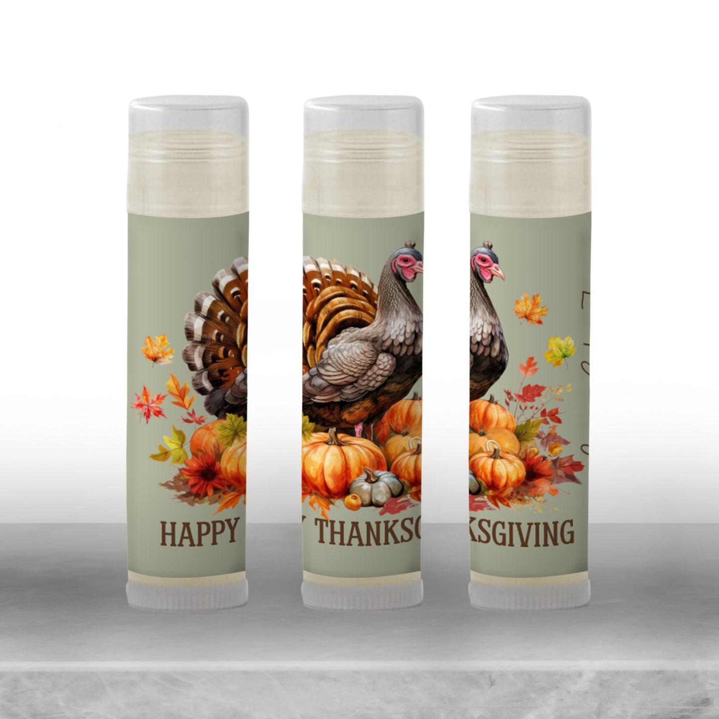 Editable Thanksgiving Lip Balm Label Template - Chapstick Party Favor Design for Thanksgiving Dinner, Turkey and Fall Leaves Theme 5001